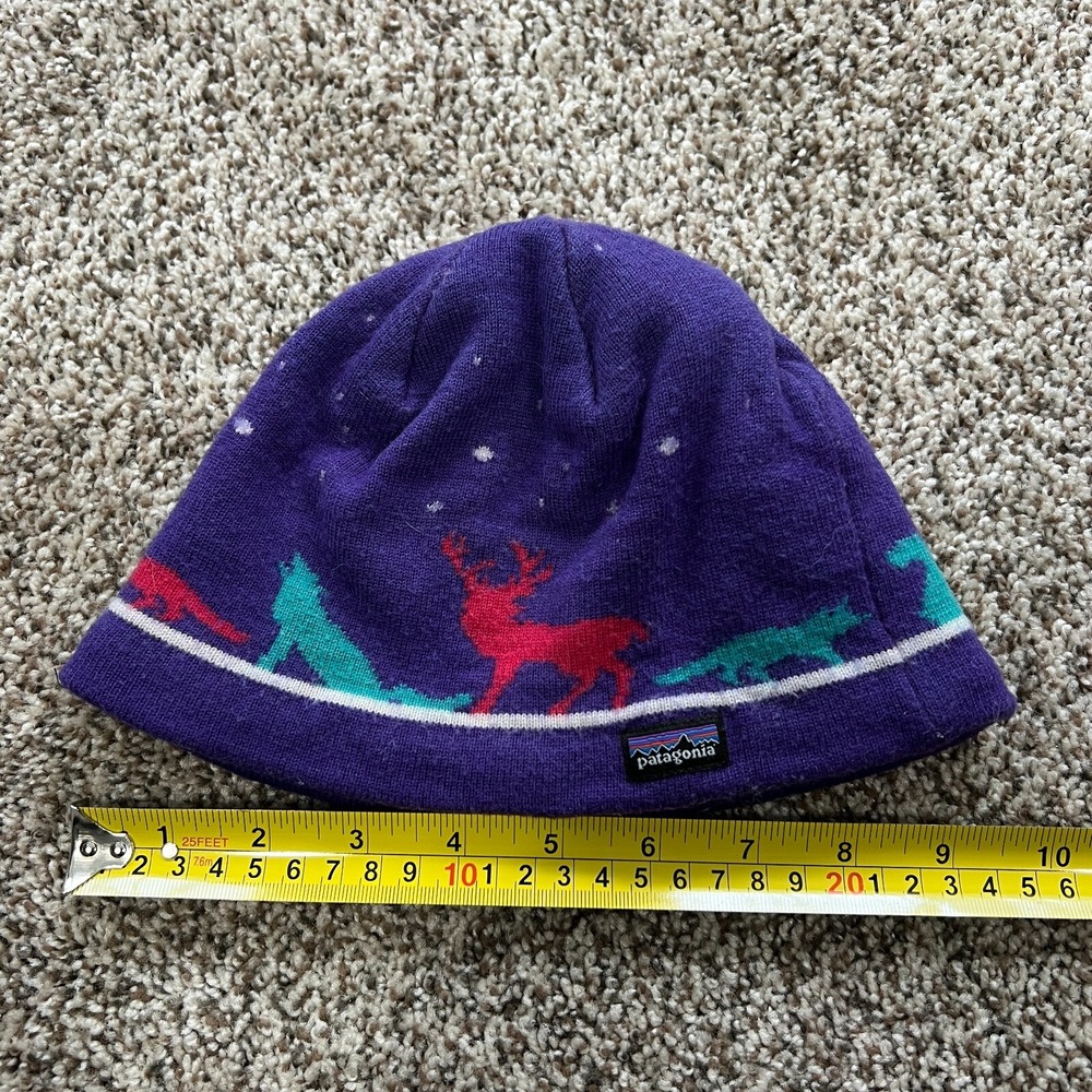 Patagonia Beanie Boys Girls Purple Animal Print Wool Polyester Cap Hat Outdoor